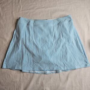 Lands End Seersucker Built-In Brief SWIM SKIRT Sz 12 Blue White Ready To Wear